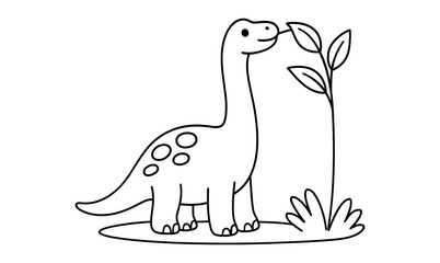 Obraz premium Cute dinosaur eating leaves outline for kids coloring pages