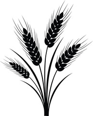 wheat ears illustration in black silhouette on transparent background
