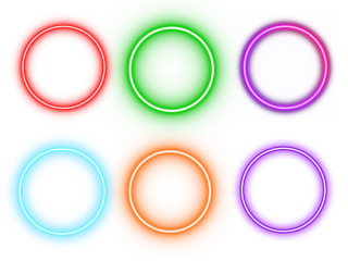 Colorful Neon Circle Frames Set, Glowing Round Light Rings in Red, Green, Purple, Blue, Orange for Digital Design