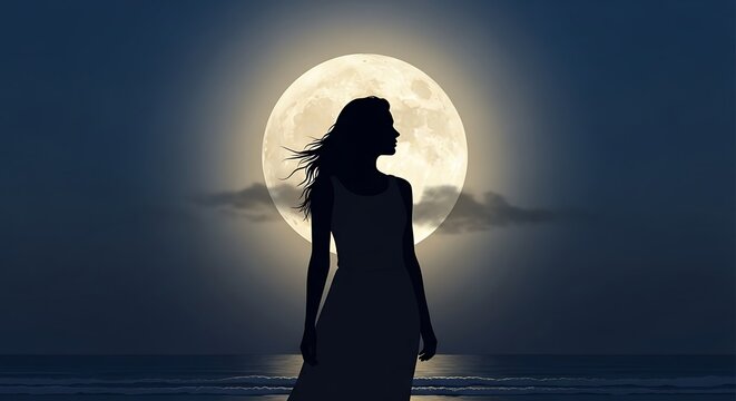Moonlight Silhouette of a Woman.