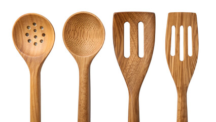 Wooden Kitchen Utensils Set on Black Background four