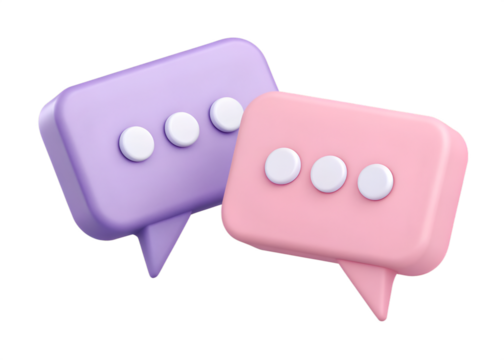 3D Cartoon Speech Bubbles in Pink and Purple chat