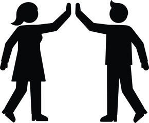 two people giving high five silhouette on transparent background