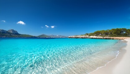 Fototapeta premium crystal clear water washes onto the beach in playa de muro mallorca