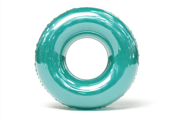 Isolated turquoise inflatable ring on white background capturing summer fun and vibrant recreation accessories for swimming pool enjoyment