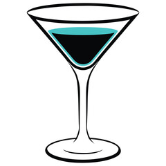 Elegant blue cocktail in glass vector illustration 