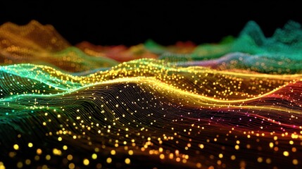 abstract technology landscape flowing grid with neon accents and glowing particles