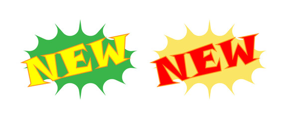 Two bright starbursts announcing new products or sales