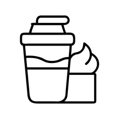 Outline icon of coffee to go with whipped cream, cafe beverage, takeaway drink vector design art