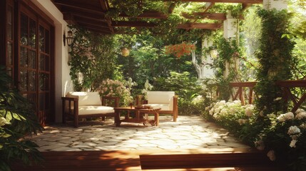 Fototapeta premium sunny garden patio design