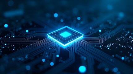 Advanced Microprocessor on Futuristic Circuit Board with Blue Glow