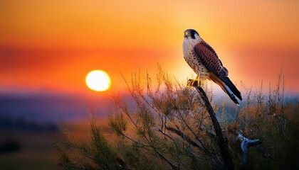 falcon at sunset a falcon perches on a high branch
