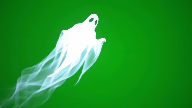 Spooky Spectral Figure Gliding Across a Vibrant Green Backdrop, Perfect for Halloween or Ghostly Themes