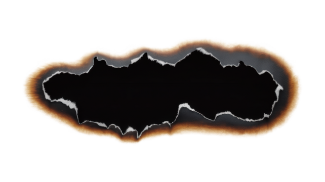 Burnt paper hole ripped edge frame on background illustration isolated on transparent background