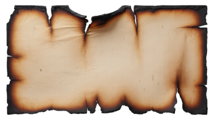 Burnt paper texture background with charred edges and parchment look illustration isolated on transparent background