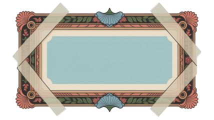 Elegant floral frame with blue center taped on background illustration isolated on transparent background