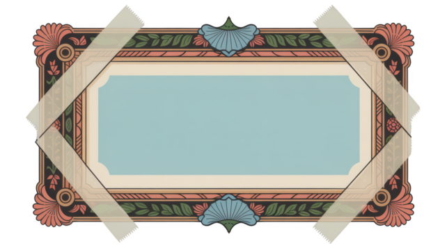 Elegant floral frame with blue center taped on background illustration isolated on transparent background