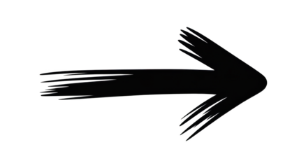 Grunge style arrow hand drawn white outline pointing right illustration isolated on transparent background