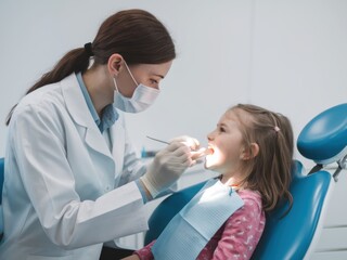 Young Girl at Dentist Checkup: Professional Dental Care and Examination