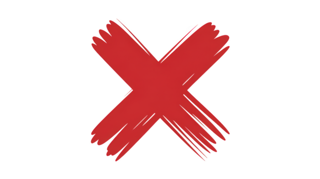 Red brushstroke x mark hand drawn style illustration isolated on transparent background
