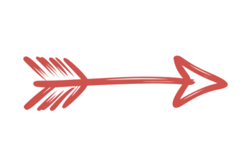 Red rough arrow pointing right direction hand drawn design illustration isolated on transparent background