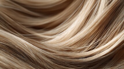 Fototapeta premium smooth blonde hair strands in closeup view showing silky texture and natural highlights against soft blurred background professional hairstyling and beauty concept