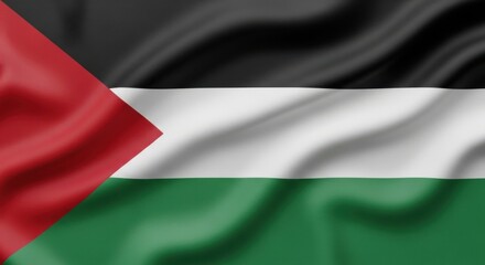 The palestinian flag waves majestically, showcasing its iconic design with vibrant colors and flowing fabric
