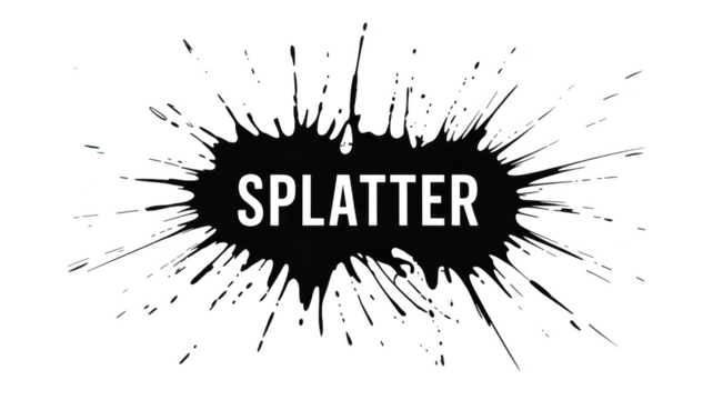 Splatter paint spot with text outline style on a background illustration isolated on transparent background