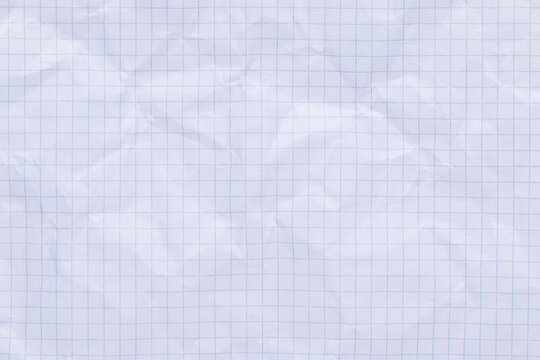 White abstract texture of crumpled checkered graph paper with blue grid, empty backdrop for overlay - Powered by Adobe