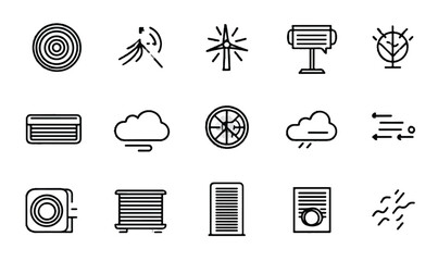Outline Icons Collection Representing Weather Phenomena HVAC Systems and Renewable Energy Resources in Simple Design