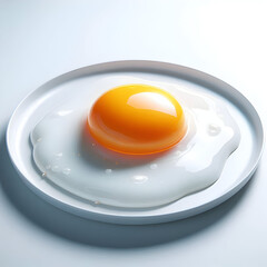 A fried egg perfectly cooked on a plate, symbolizing simplicity and flavor: