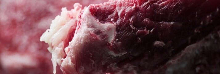 Close-up view of raw meat showing texture and marbling in a butchery shop during the afternoon