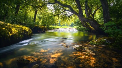 Tranquil Forest Stream Covered With