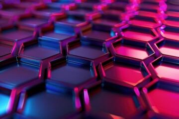 Abstract hexagonal pattern with vibrant neon lighting