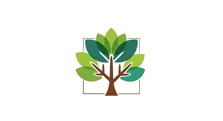 Obraz premium Stylized tree with vibrant green leaves growing within a minimalist square frame, representing growth and nature.