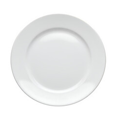 An empty white plate on a kitchen table, isolated on white or transparent background. PNG, representing a minimalist design and a blank canvas for food-related concepts