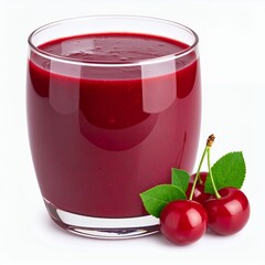 Vibrant cherry beverage in glass with fresh fruit accentuating refreshing taste on white background