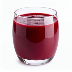 Vibrant crimson beverage in crystal clear tumbler showcasing healthy ingredients on white background