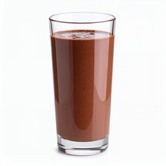 Delicious chocolate smoothie in a tall glass showcasing beverage nutrition on white background