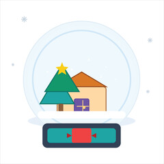 Christmas Snow Globe House Tree Gift Vector