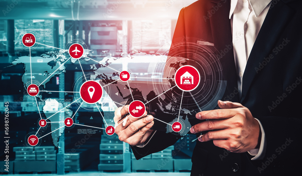 Poster smart warehouse management system with innovative internet of things technology to identify package 