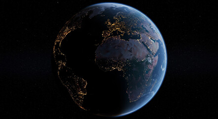 Stunning view of planet Earth at night from space illuminated by city lights and stars creating a global connection