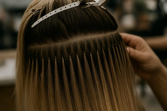 Luxurious long hairstyle created using professional salon hair extension techniques
