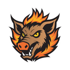 Wild Boar With Fire Eyes Logo For Aggressive Mascot Branding And Powerful Sports Team Emblem