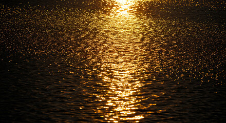 Golden sunbeams dance on dark water creating a mesmerizing, shimmering surface perfect for tranquil scenes