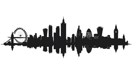 Naklejka premium Iconic london skyline silhouette with famous landmarks reflected in water