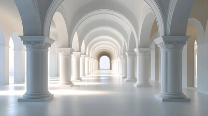 Ancient stone arches form a long corridor through the center of a historic European cathedral