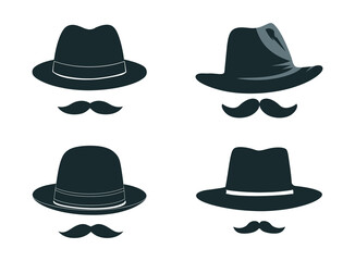 A collection of stylized hats and mustaches in silhouette, symbolizing Movember and men's health awareness.