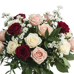 Obraz premium Beautiful bouquet of roses in various colors isolated on transparent background