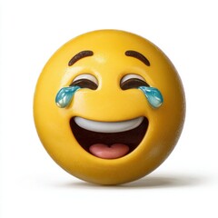 Fototapeta premium Joyful emoji face with tears of laughter on a white background